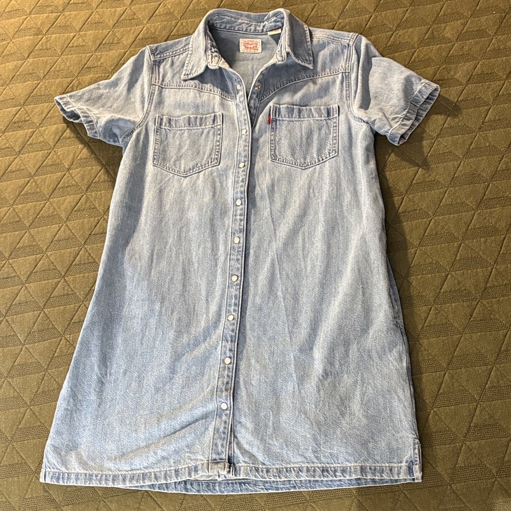 Levi's Denim Button-Front Short Sleeve Shirt Dress - Light Blue